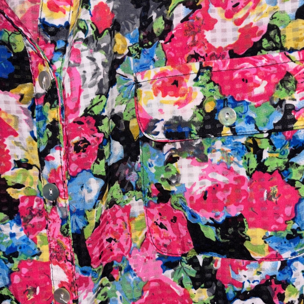 Vintage Notations Floral Button Down Shirt XL Pink Blue Green Long Sleeve Blouse - Picture 4 of 4